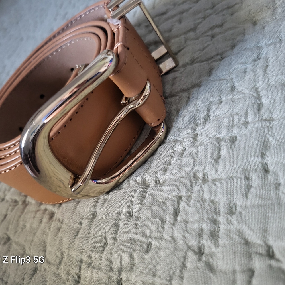 Tan Leather Belt with Silver Buckle
